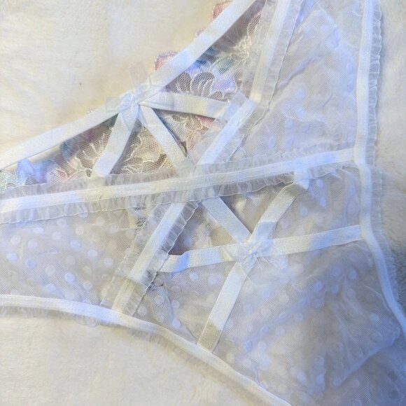 NWOT For Love & Lemons High Waisted Polka Dot Floral Rainbow Lace Panty - XXS - Picture 6 of 8